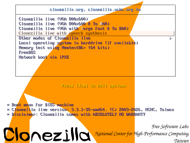Clonezilla Boot Menu