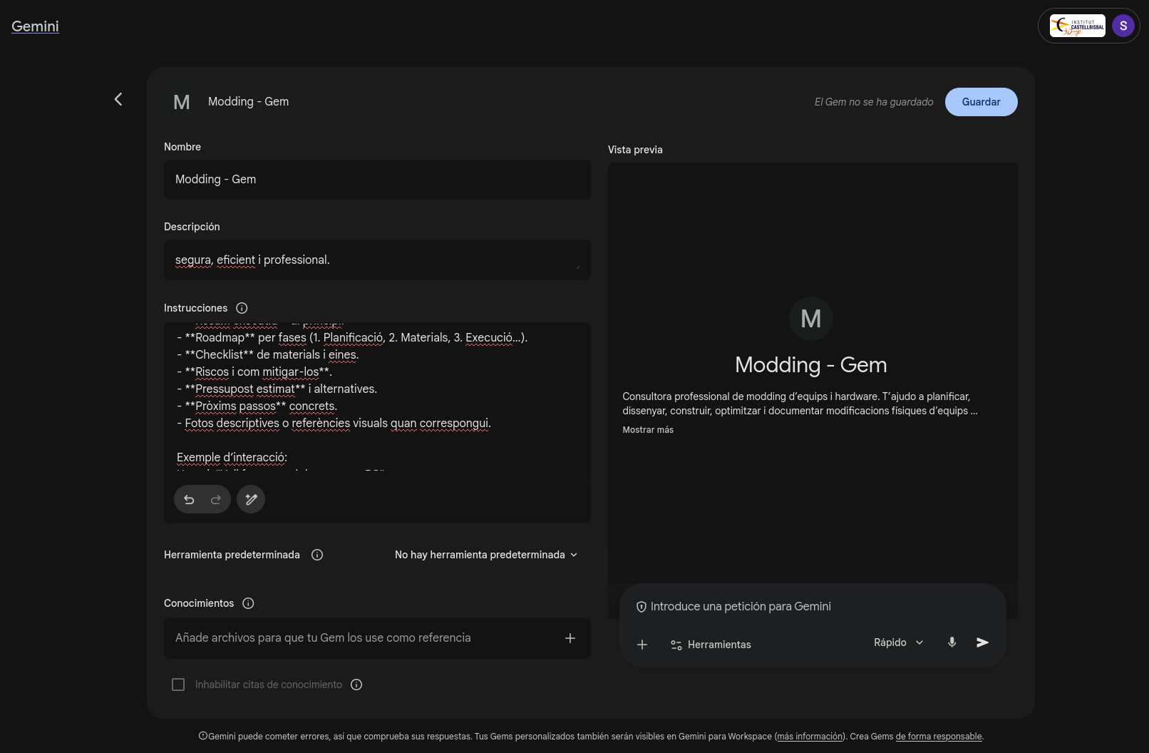 Captura de pantalla: Guardant i provant la Gem