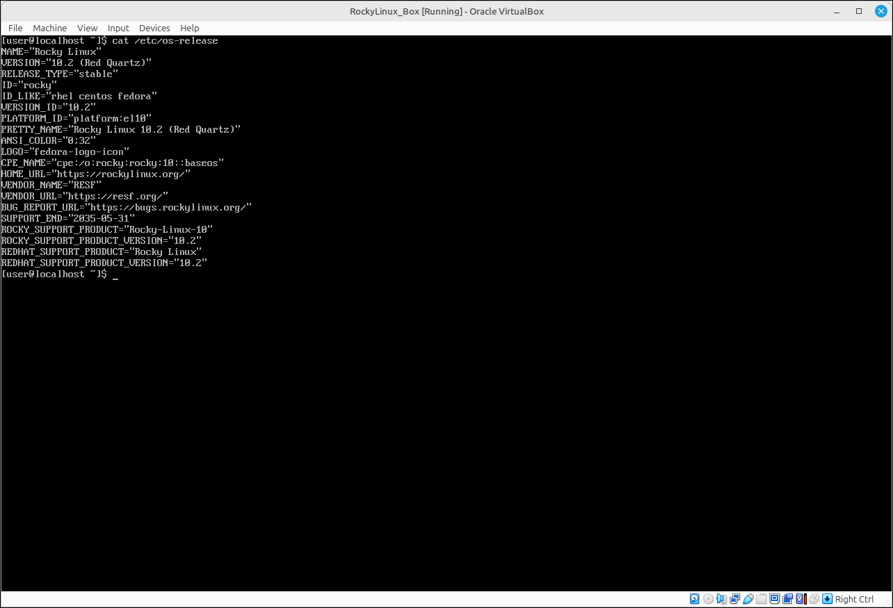 Comprovació de la versió de Rocky Linux