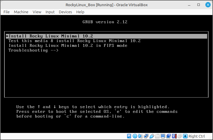 Inici de la instal·lació de Rocky Linux