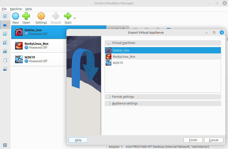 Pas 1: Menú d'exportació de VirtualBox