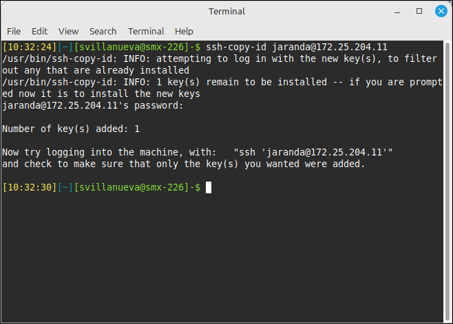Enviament de la clau pública mitjançant ssh-copy-id