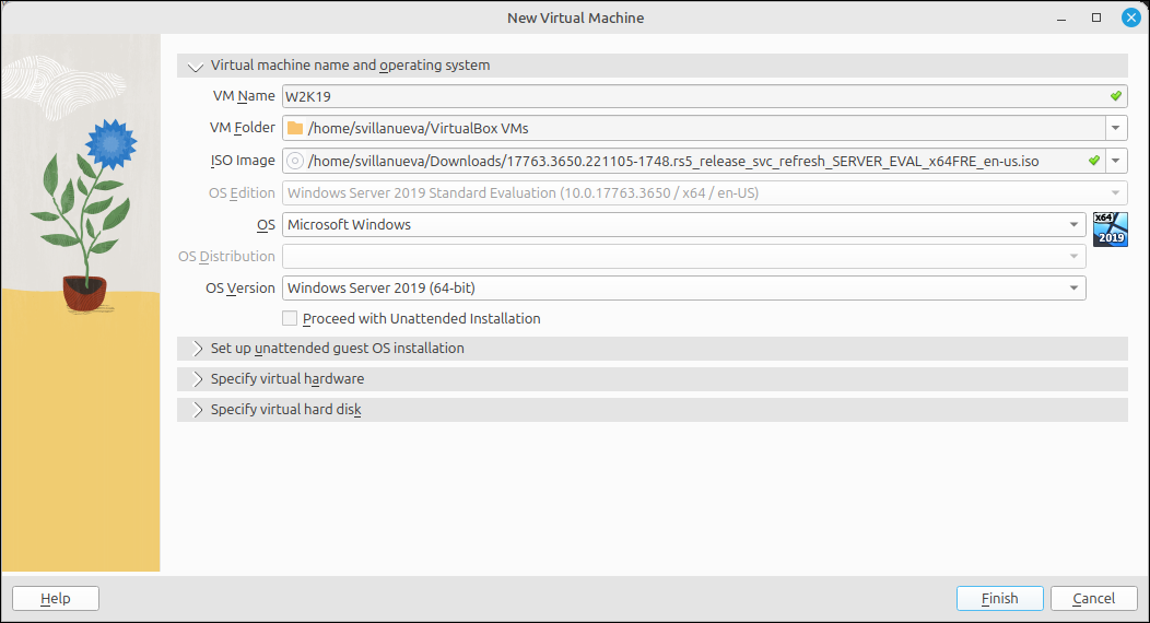 Creació de la nova màquina virtual a VirtualBox