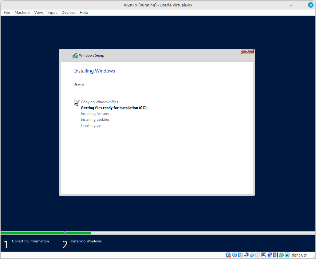 Progrés de la instal·lació de Windows