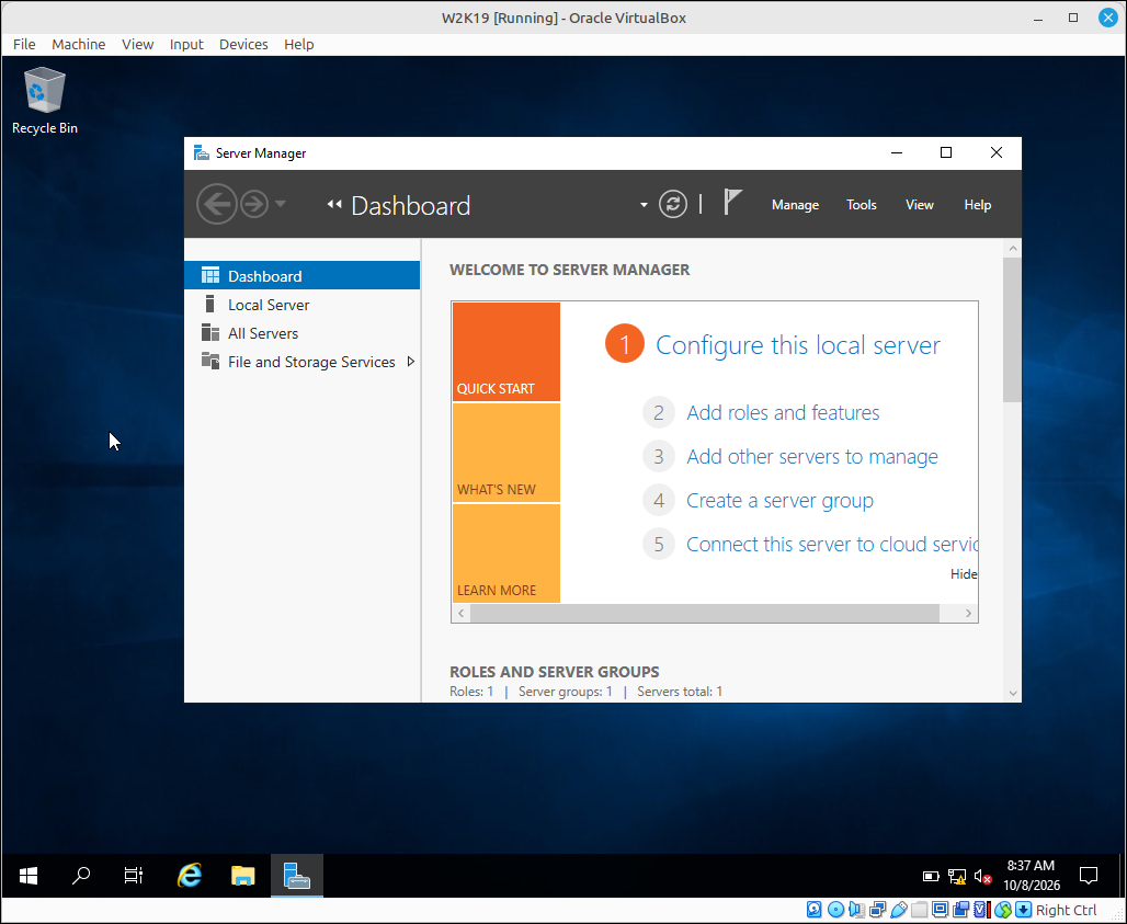 Escriptori de Windows Server 2019 ja instal·lat