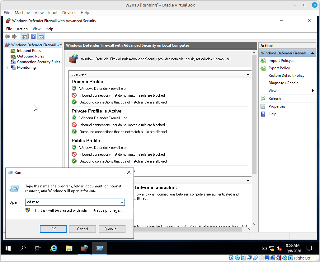 Estat del Firewall del sistema wf.msc