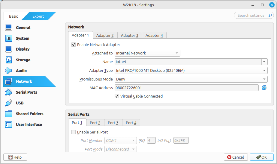Canvi a Red Interna a VirtualBox